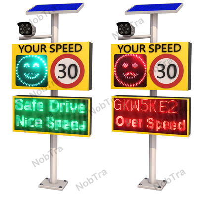 Red & Green Solar Speed Feedback Sign with Smile Face and Sad Face